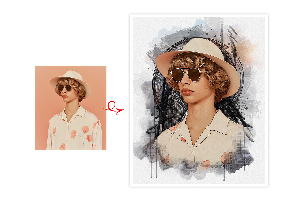 Abstract Portrait Watercolor Art, an Action Add-On by Photoshop Action (Photo 11 of 21)