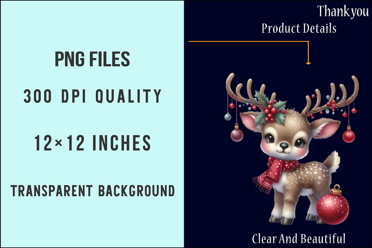 Cute Christmas Reindeer Clipart PNG, an Illustration by SinaCreation (Photo 6 of 7)