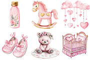 Pink Baby Girl Nursery Clipart, an Illustration by Watercolor design (Thumbnail 4 of 4)