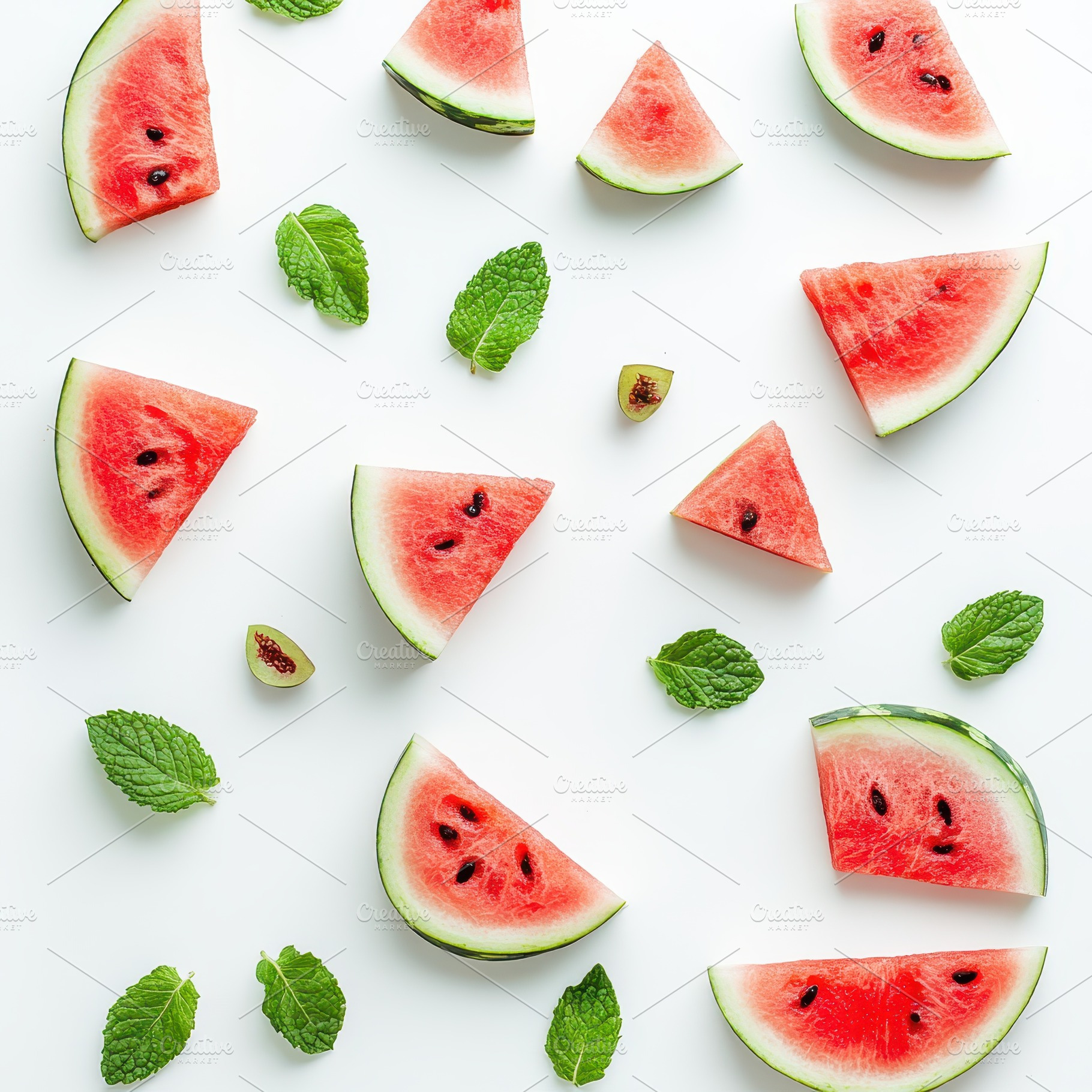 Watermelon slices and mint leaves su, a Food & Drink Photo by Pixeness Studio