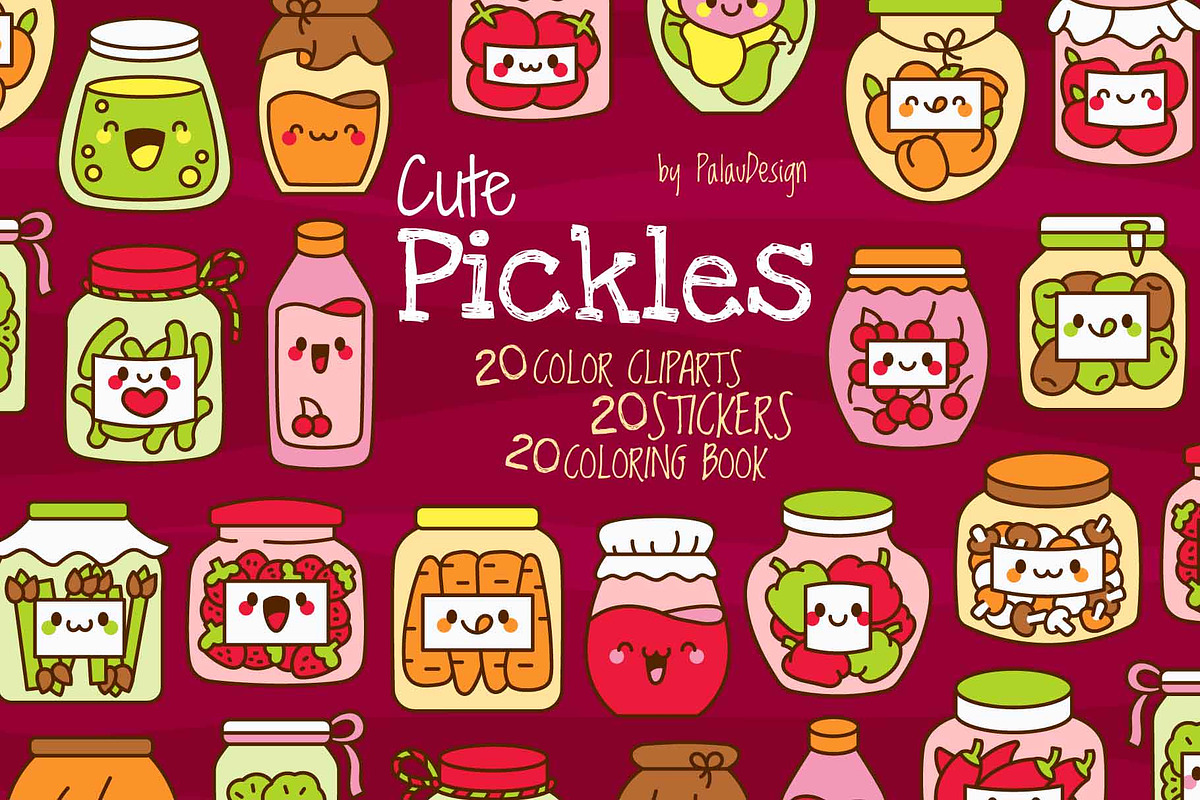 Cute Kawaii Pickles Jars Characters, an Object Illustration by Palau (Photo 1 of 12)