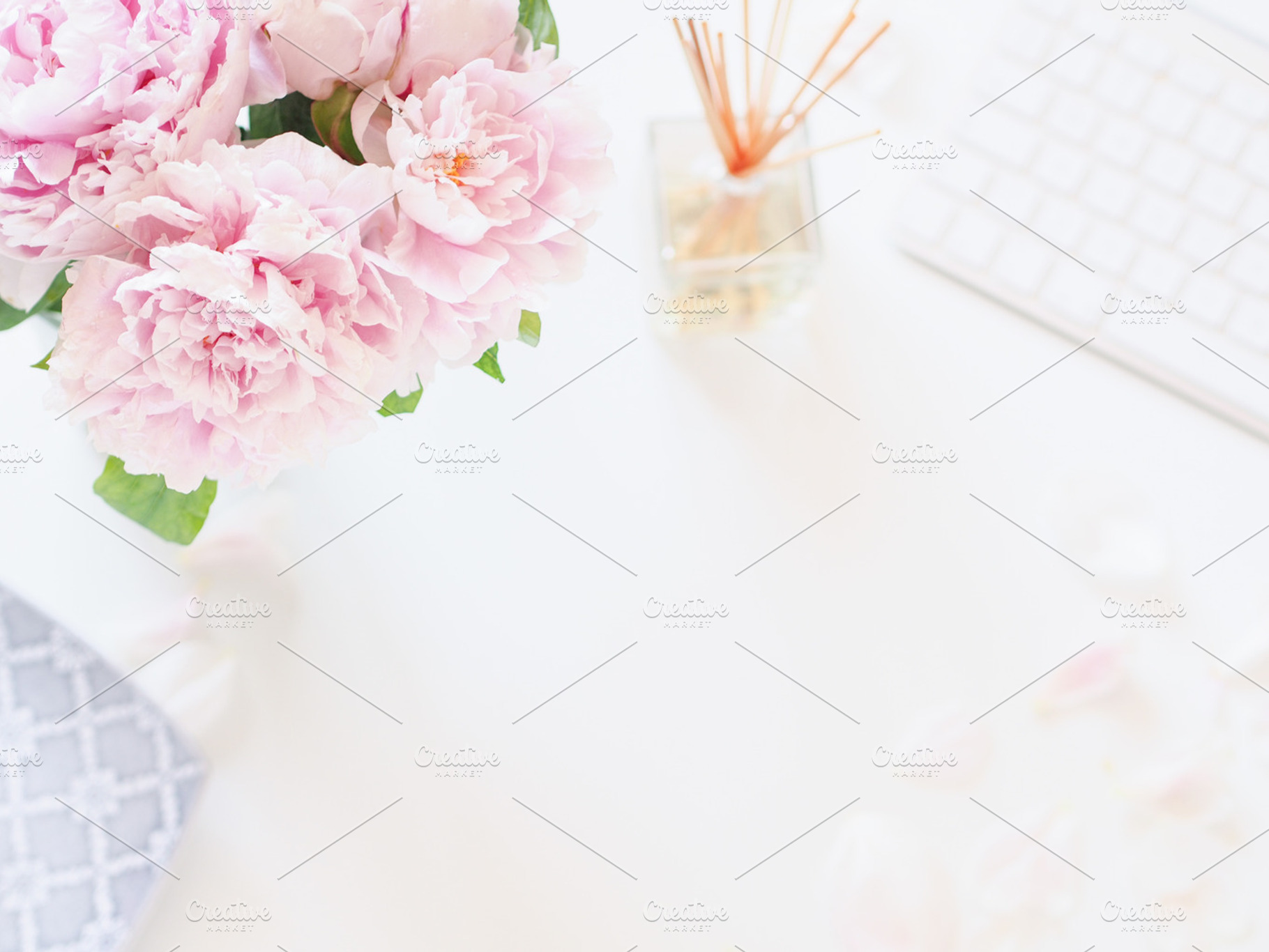 Desk styled stock photo with peonies stock photo containing background and, a Business Photo by dagmarauhl