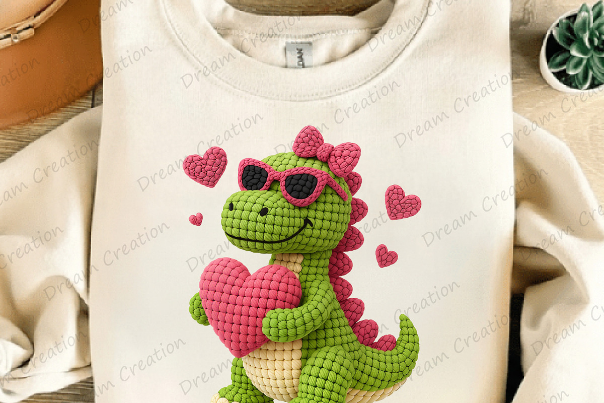 Yarn Crochet T-Rex Valentine's PNG, an Illustration by Dream Creation (Photo 2 of 5)