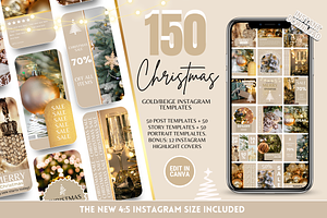 Beige Christmas Instagram Templates, a Social Media Template by SunshineStudioBoutique