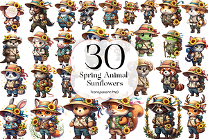Spring Animal Sunflowers PNG Clipart, an Animal Illustration by KennedyStudio