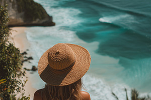 Woman in a straw hat, summer dress, a Nature Photo by MistyDay