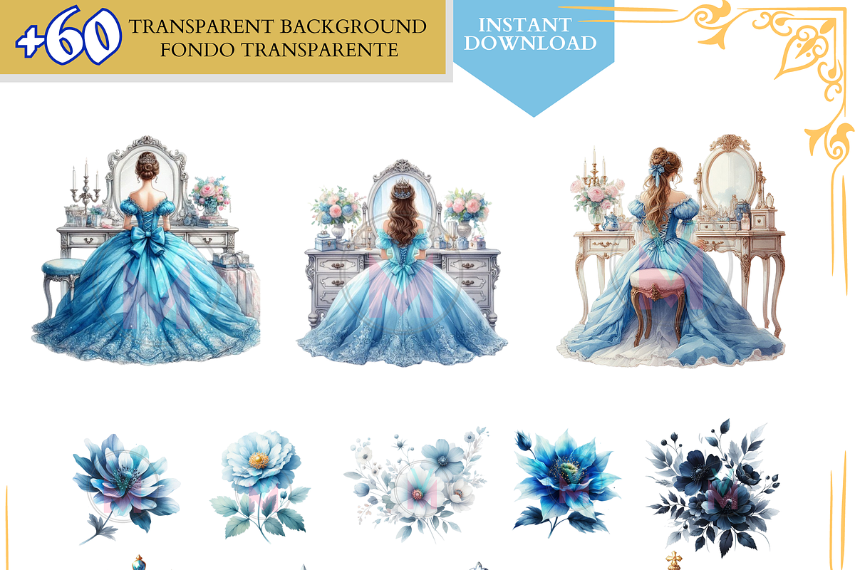 Blue Princess Clipart quince png dre, a Person Illustration by VM PARTYS  BY TAIRUMA (Photo 21 of 40)