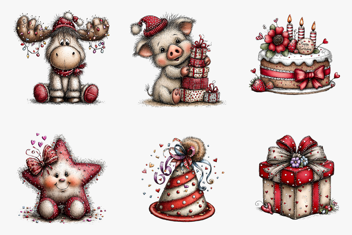 Whimsical Birthday Clipart Birthday, an Illustration by CreationArt (Photo 6 of 6)