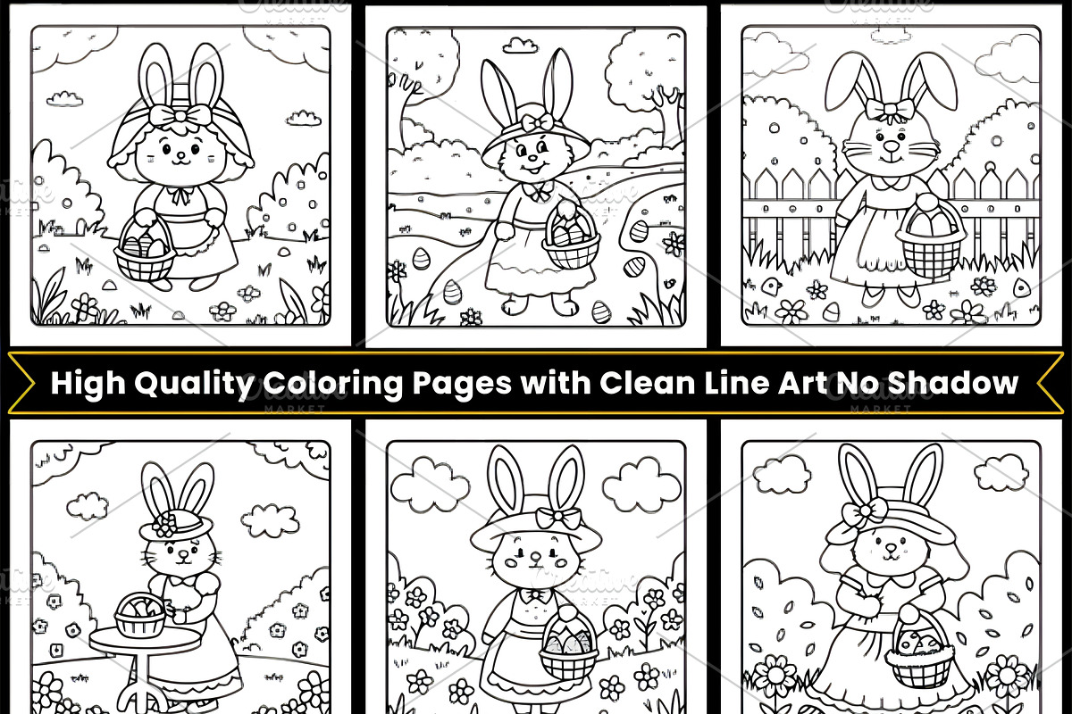 Vintage Bunny Coloring Pages, a Seasonal Illustration by Ink Gallery