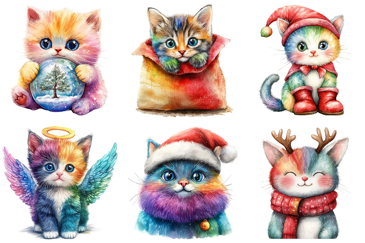 Rainbow Christmas Cat Clipart, an Illustration by Daily.Designs (Photo 5 of 5)