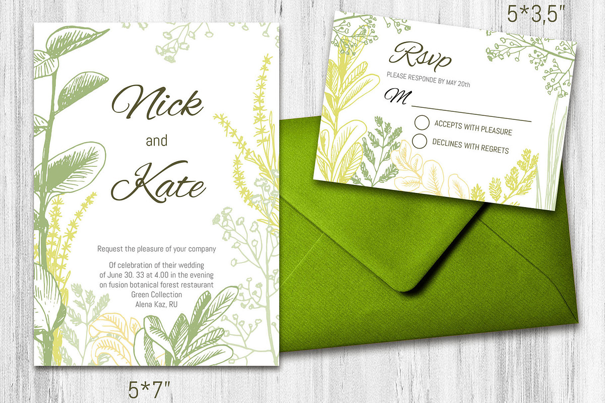 Wedding collection. Green herbs, an Invitation Template by Alena Kaz (Photo 2 of 8)
