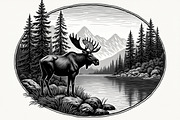 Moose with mountain in the forest, an Illustration by Amazin_art (Thumbnail 11 of 13)