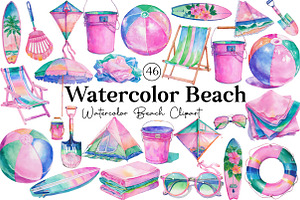 Watercolor Beach Clipart, an Illustration by DreamCafeArt