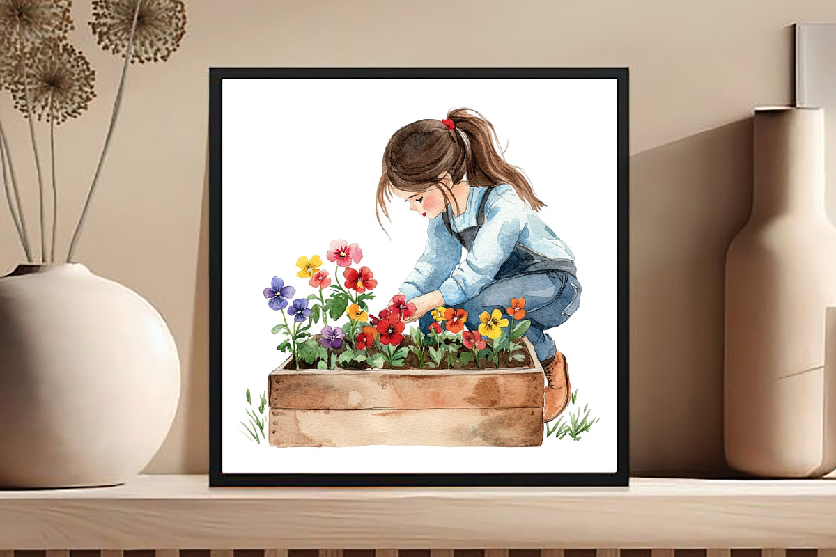 Cute Girl with Flowers Clipart, an Illustration by DreamCafeArt (Photo 7 of 8)