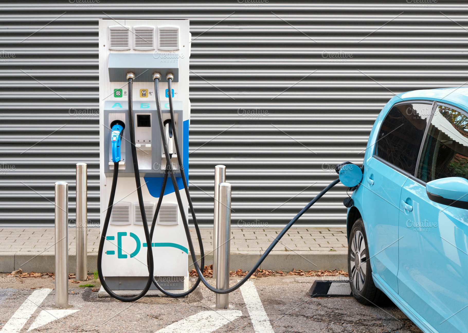 Electric car at charging station, a Transportation Photo by BOOCYS