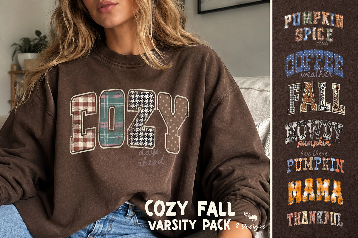 Cozy Fall Varsity Pack, an Object Graphic by Lazy Cat (Photo 1 of 6)