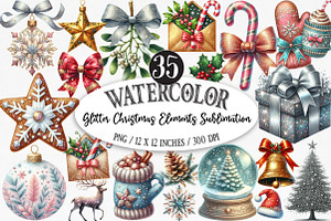 Glitter Christmas Elements Clipart, an Illustration by Designking