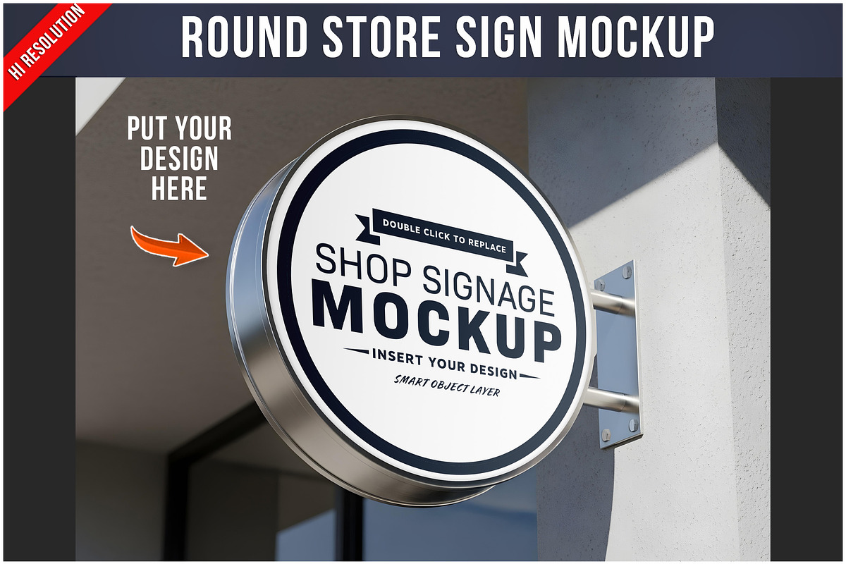 Round Store Sign Mockup PSD, a Product Mockup by Bruno's Shop (Photo 1 of 4)
