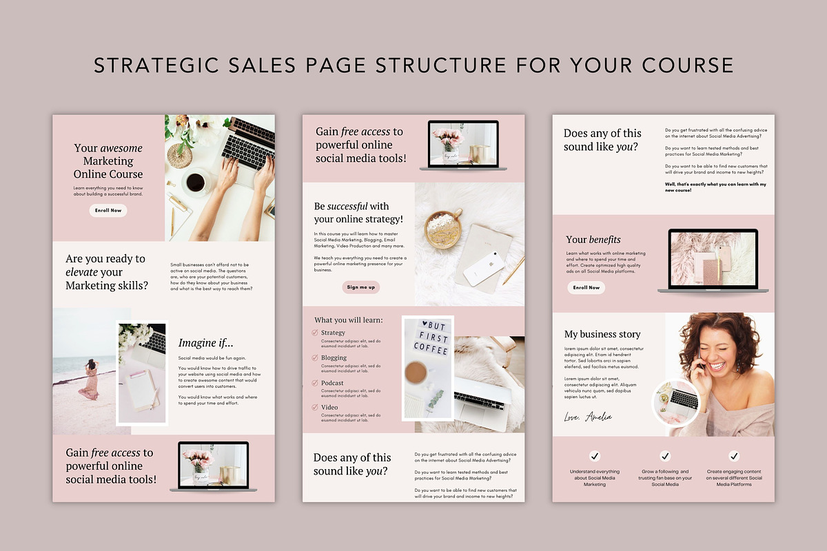 Course Sales Page Template Canva, a Landing Page Template by DeeBeeDesign (Photo 3 of 11)