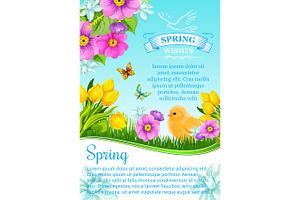 Vector Spring Wishes And Flowers For Greeting Card