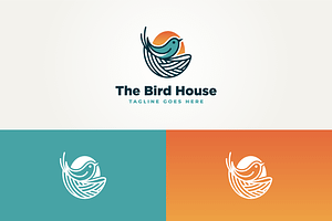 bird house with sun line art logo, a Branding & Logo Template by Blazybone
