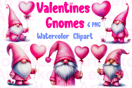 Valentines Gnomes Watercolor Clipart