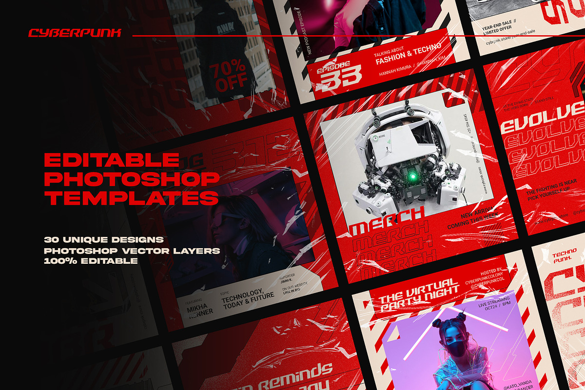 CYBERPUNK Instagram Templates, a Social Media Template by Bornx Design (Photo 2 of 7)