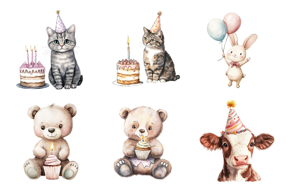 Whimsical Birthday Animals Clipart, an Illustration by Design Market (Photo 4 of 4)