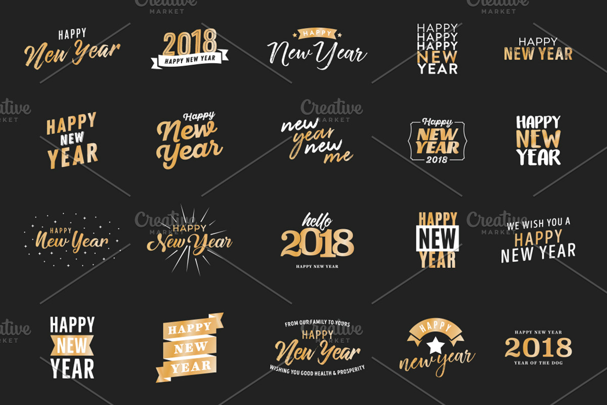 Happy New Years Vector Text Set, an Object Graphic by LineByLine (Photo 1 of 3)