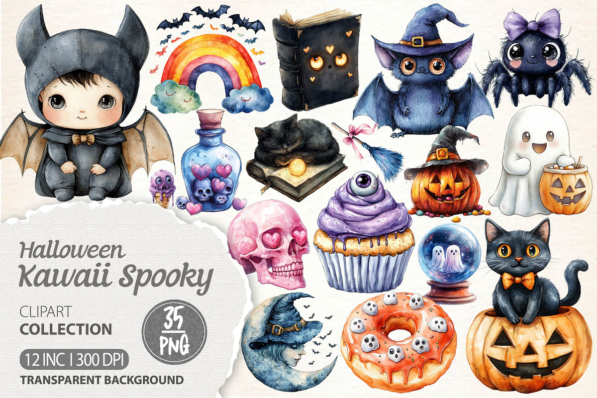 Halloween Kawaii Spooky Clipart, an Illustration by Dream Creation (Photo 1 of 7)