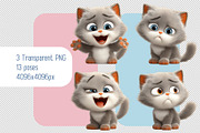Set of 3d Fluffy Gray Kittens, an Animal Illustration by Ocean Digital Art (Thumbnail 2 of 3)