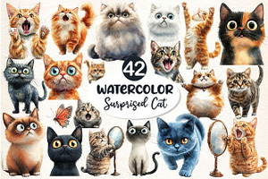 Surprised Funny Crazy Cat Clipart, an Illustration by Dream Creation