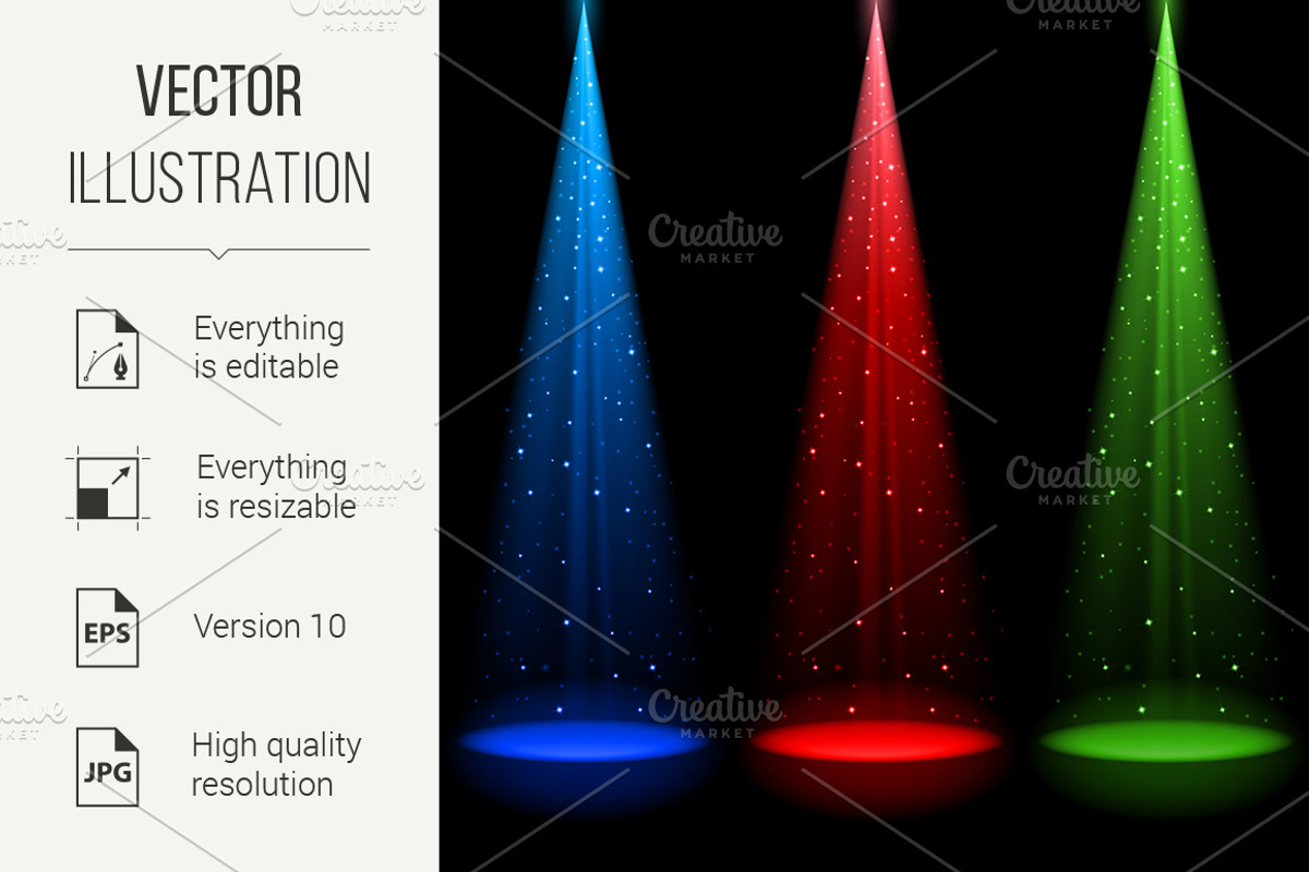 Three conical RGB shafts of light, a Background Graphic by DvargShop