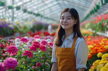 Young woman gardening flowers in greenhouse, a Nature Photo by AlyaAnd