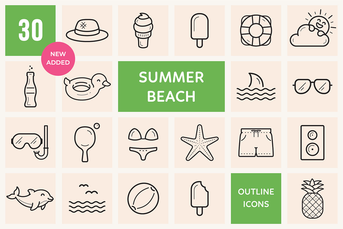 Summer and Beach Outline Icons, an Outline Icon by Sargatal (Photo 1 of 4)