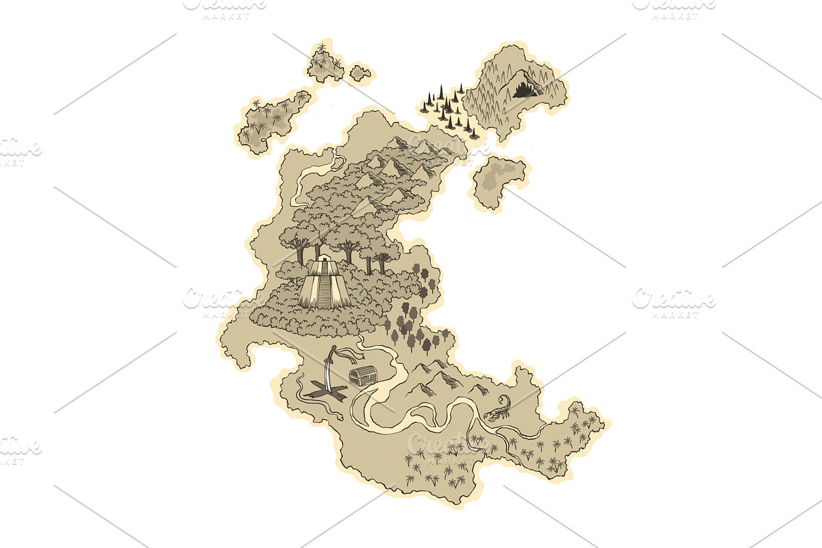 Old antique treasure map. Cartoon, an Object Illustration by the8monkey