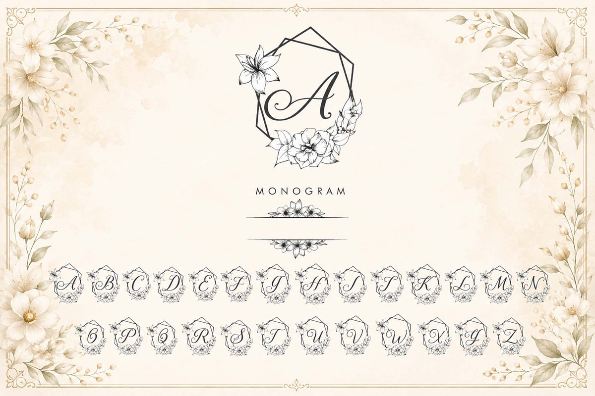 Antique Blossom Monogram, a Handwritten Font by Yoga Letter (Photo 5 of 7)