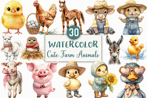 Cute Farm Animals Clipart, an Illustration by Craft Nest