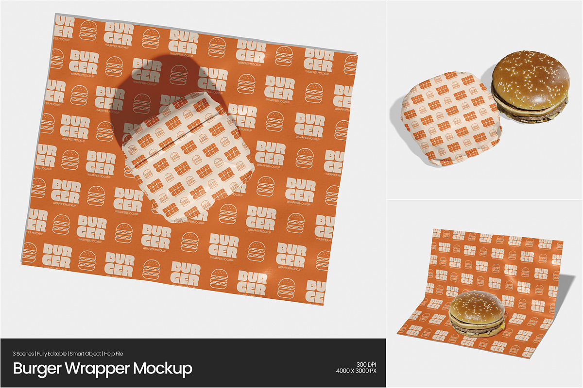Burger Wrapper Mockup, a Packaging Mockup by Permadi Creative (Photo 1 of 5)