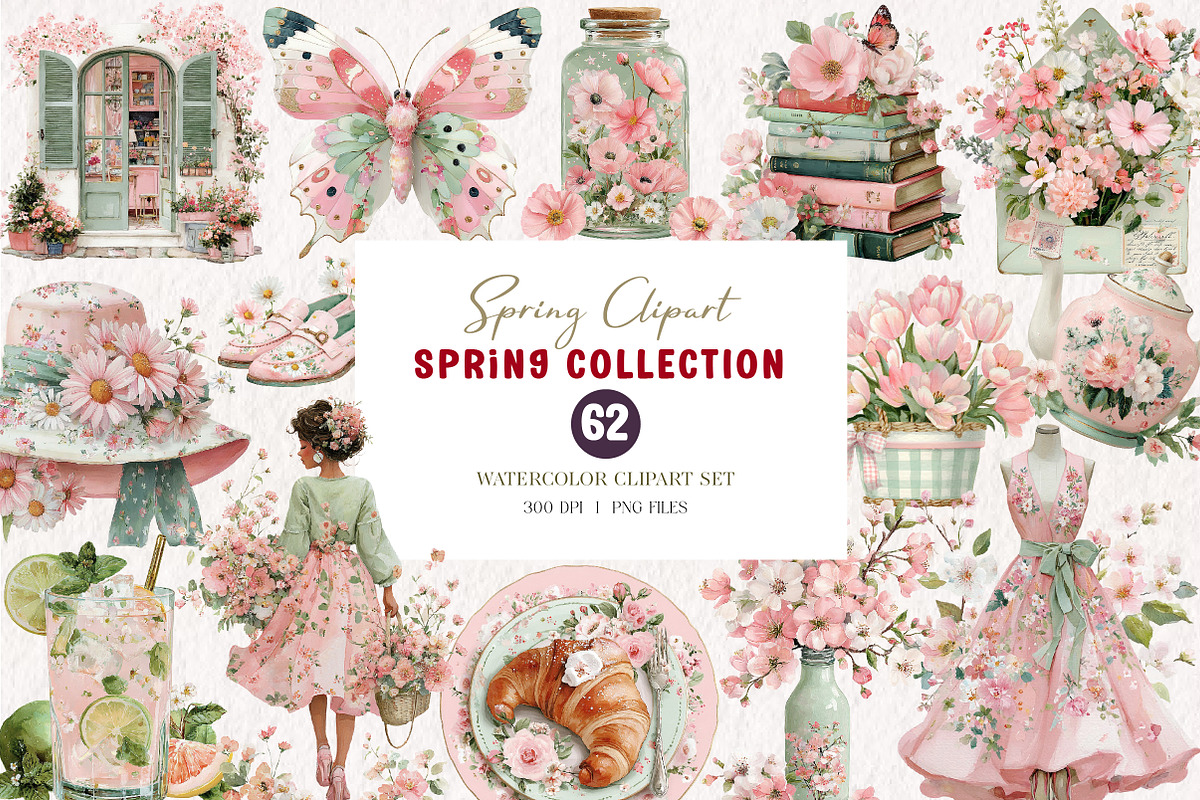 Watercolor Spring Clipart Bundle, an Illustration by CreationArt (Photo 1 of 7)