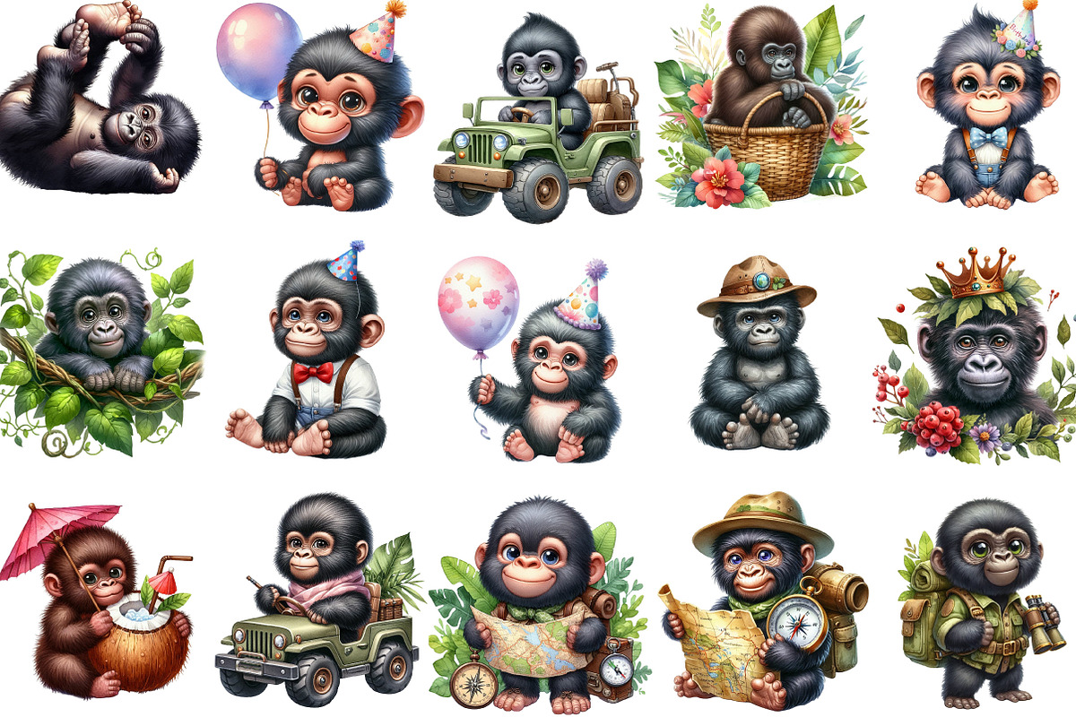 Baby Gorilla Clipart, an Illustration by Designking (Photo 3 of 5)
