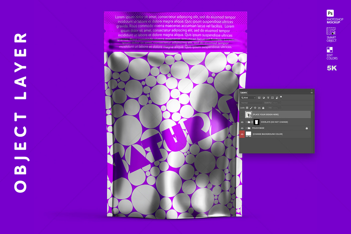 Metallic Gummy Pouch Bag Mockup PSD, a Packaging Mockup by LESZ Design (Photo 4 of 4)