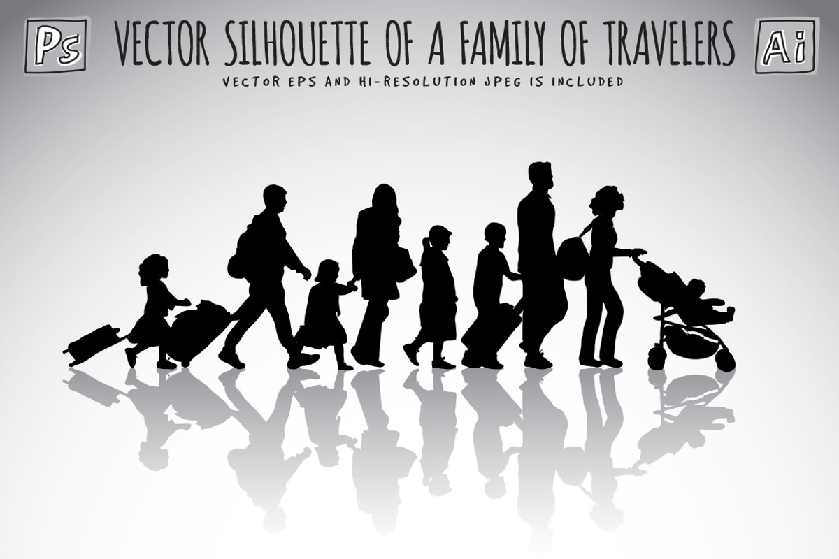 Silhouette of a family of travelers, a Person Illustration by Crowhouse