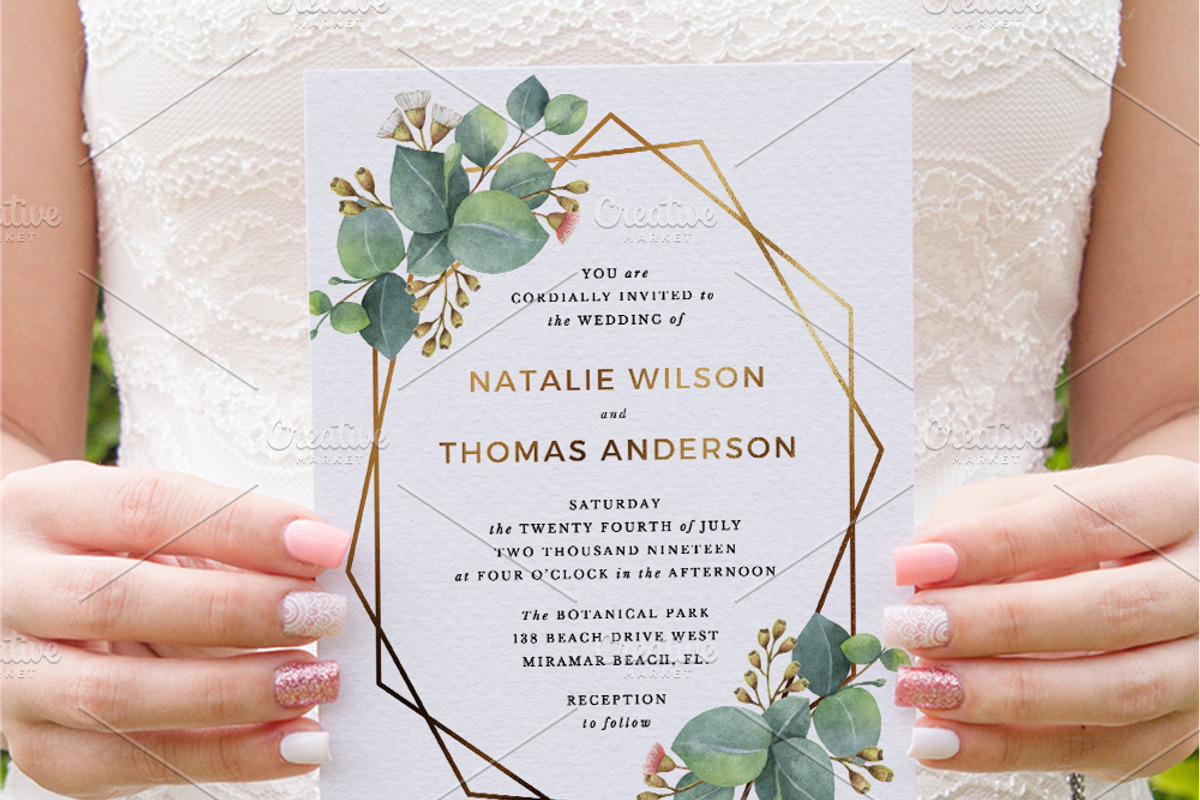 Eucalyptus Gold Geometric Frame, an Invitation Template by Inkpower (Photo 3 of 7)