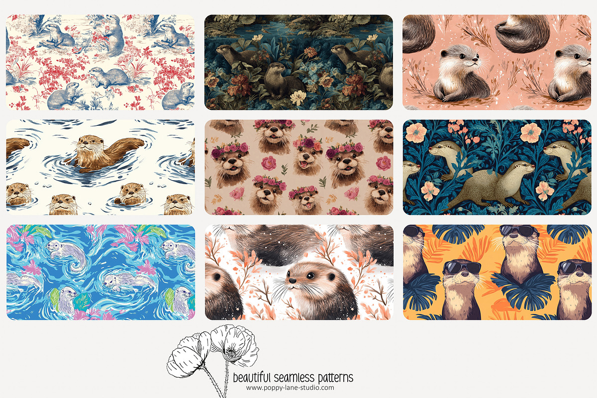 70 otter seamless pattern, a Pattern Graphic by Poppy Lane Studio