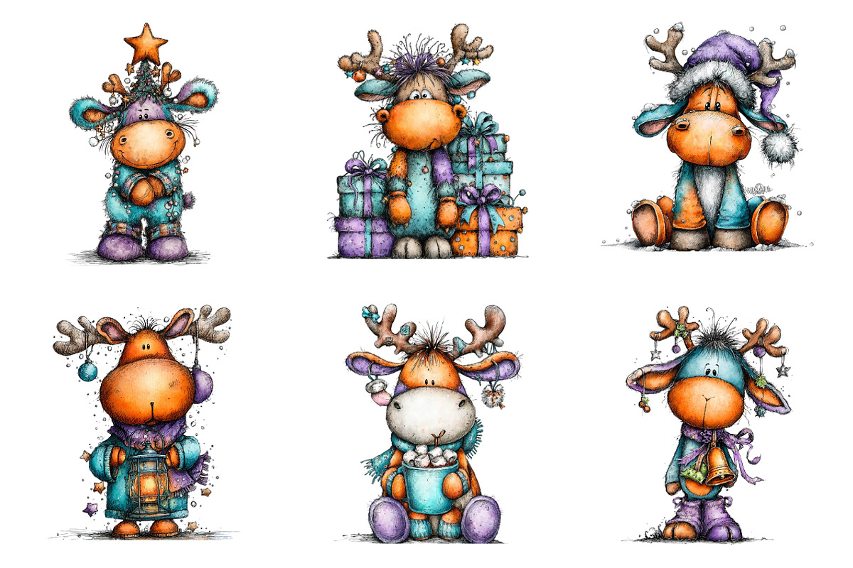 Funny Christmas Reindeer Clipart, an Illustration by SinaCreation (Photo 4 of 11)