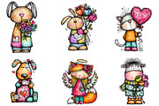 cute valentine animals clipart, an Illustration by CreationArt (Thumbnail 3 of 5)