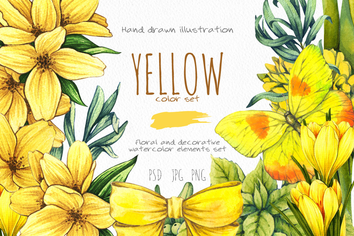 Floral and decor set (yellow color), a Decorative Illustration by Color and Decor (Photo 1 of 5)