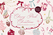 Cherry Pink Christmas Watercolor Set, a Decorative Illustration by Karma (Thumbnail 1 of 8)
