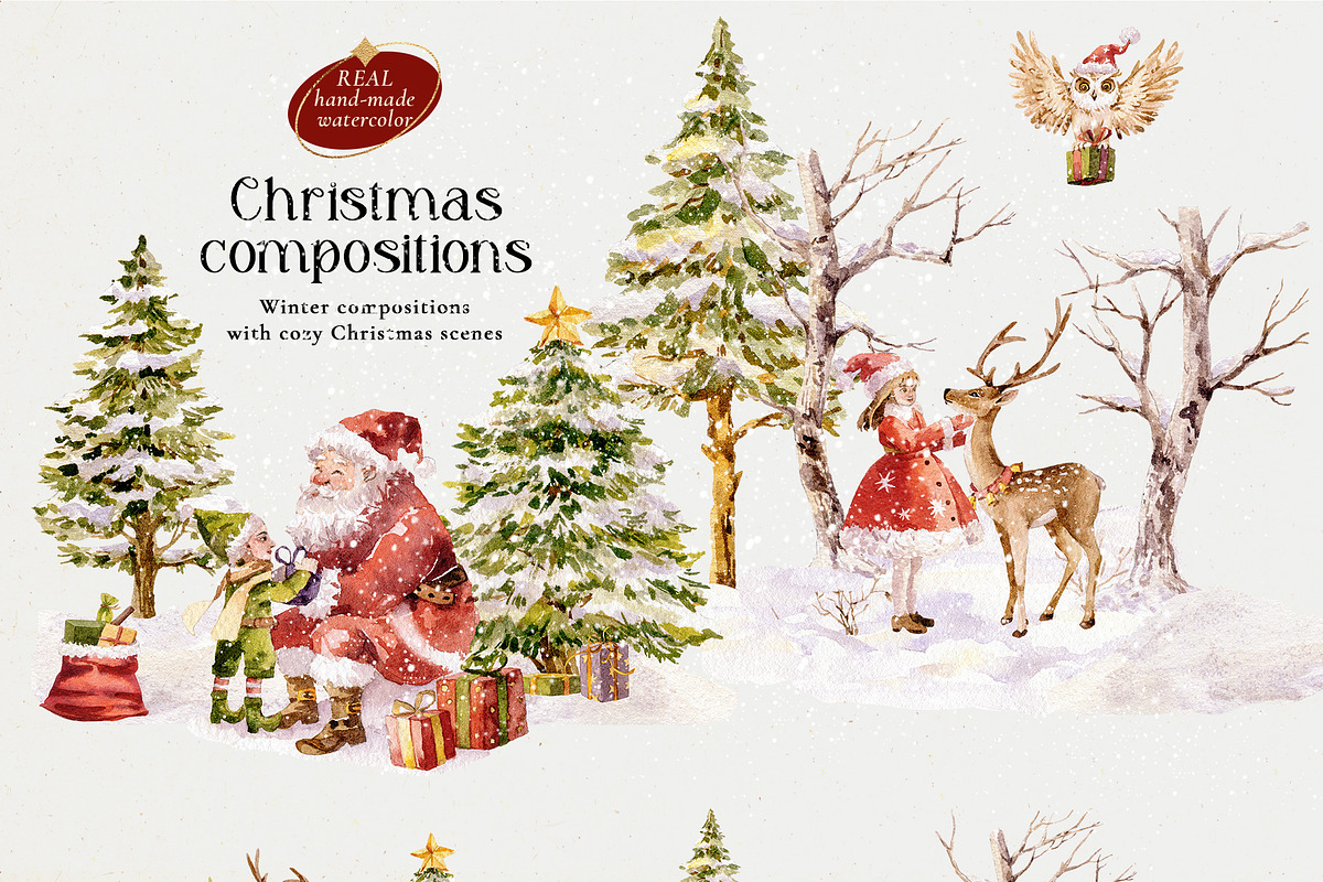 Happy Christmas time- Watercolor set, a Seasonal Illustration by Pamyatka Shop (Photo 3 of 11)